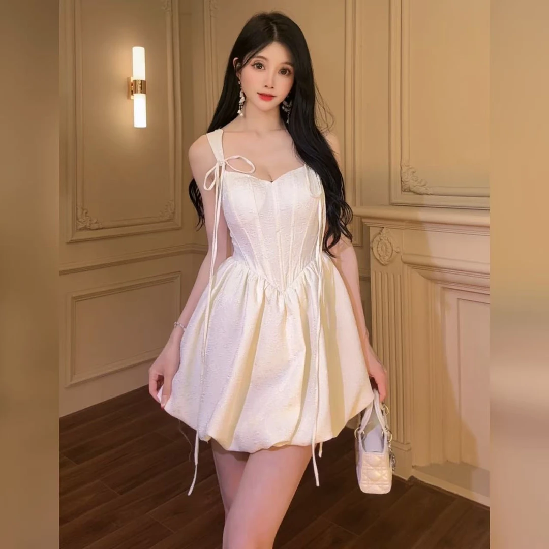 柔娜定制   女神纯欲显瘦气质法式小众收腰设计感连衣裙9007