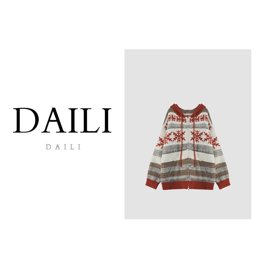 【可可专属】黛利新款时尚连帽百搭加厚针织开衫毛衣女DLMY-9594