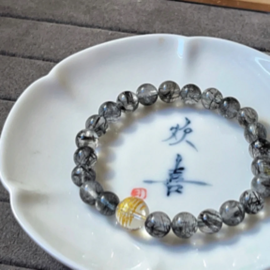 （亏本清货）天然黑发晶五条经文手串