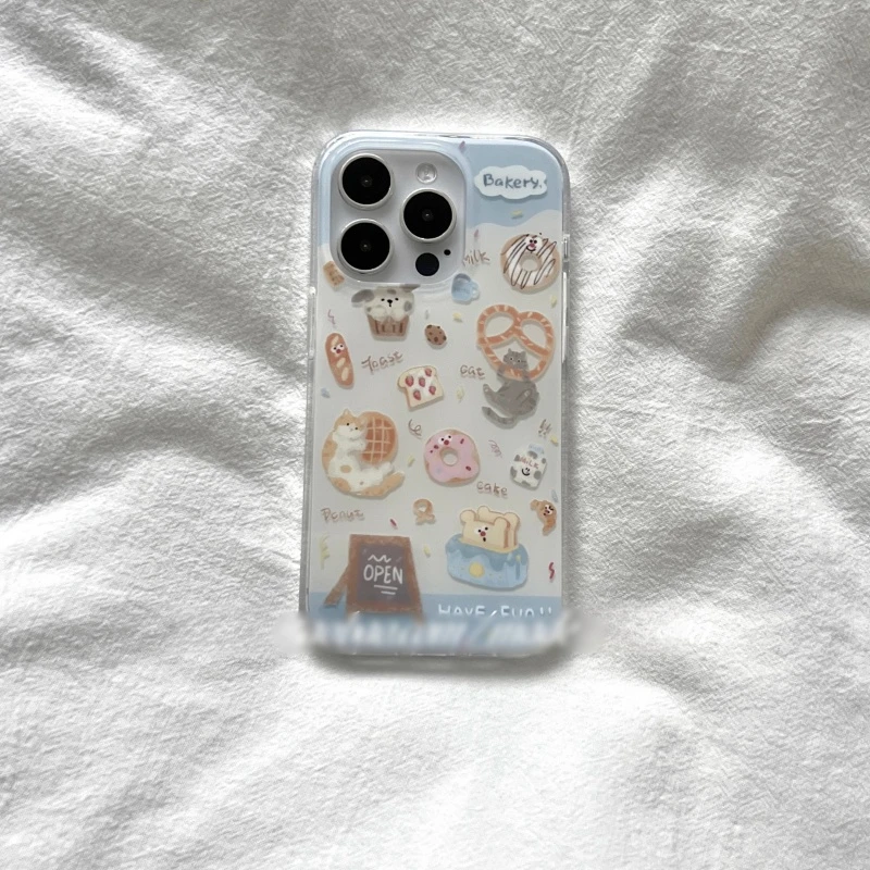 蓝白甜品猫咪苹果16手机壳vivox200华为iqooneo9小米opporeno13