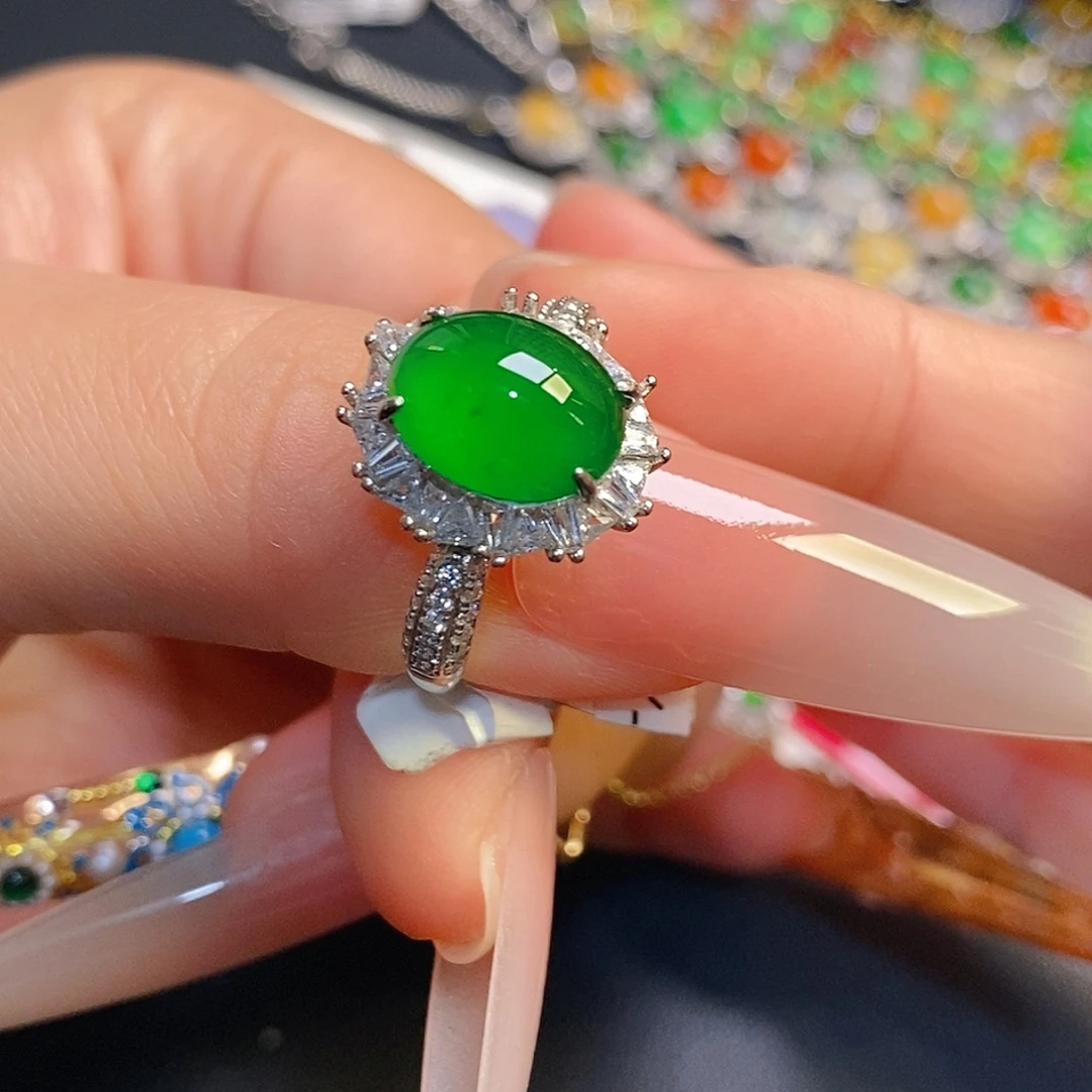 翡翠银S925镶嵌戒指翡翠戒指