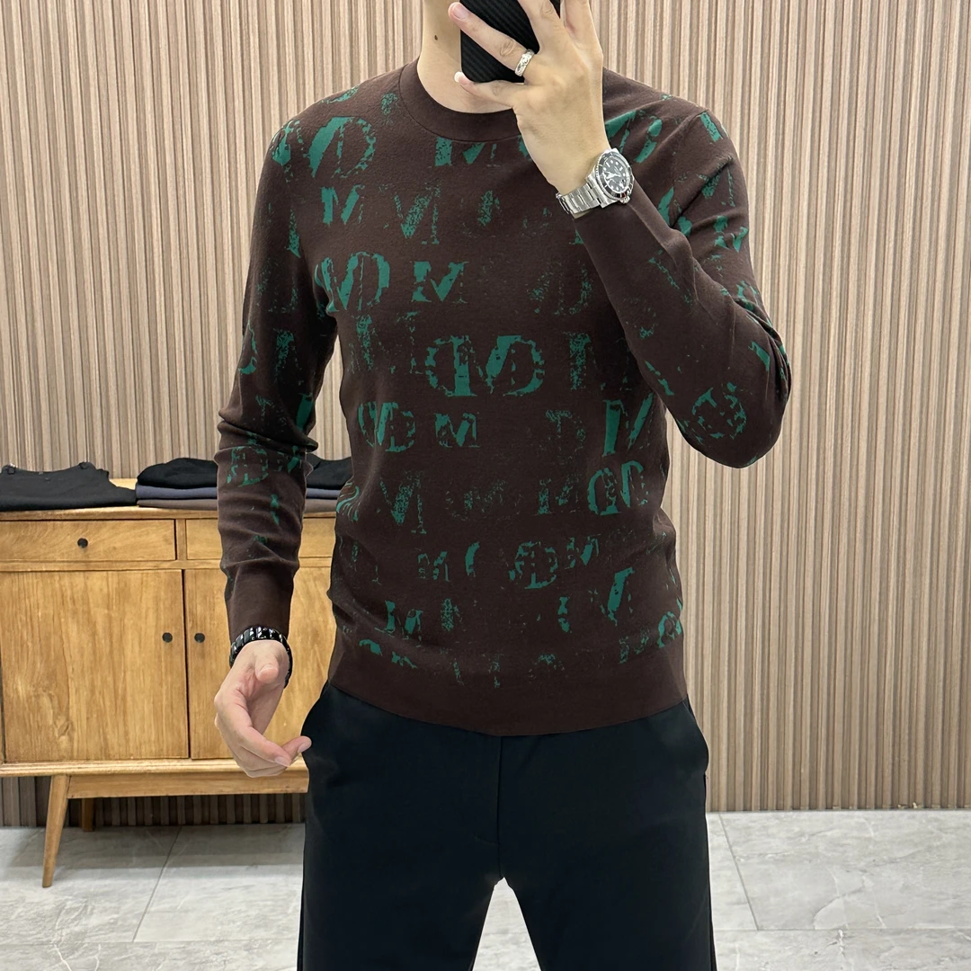 秋季男士长袖毛衣薄款潮流时尚个性字母帅气圆领打底针织衫55103
