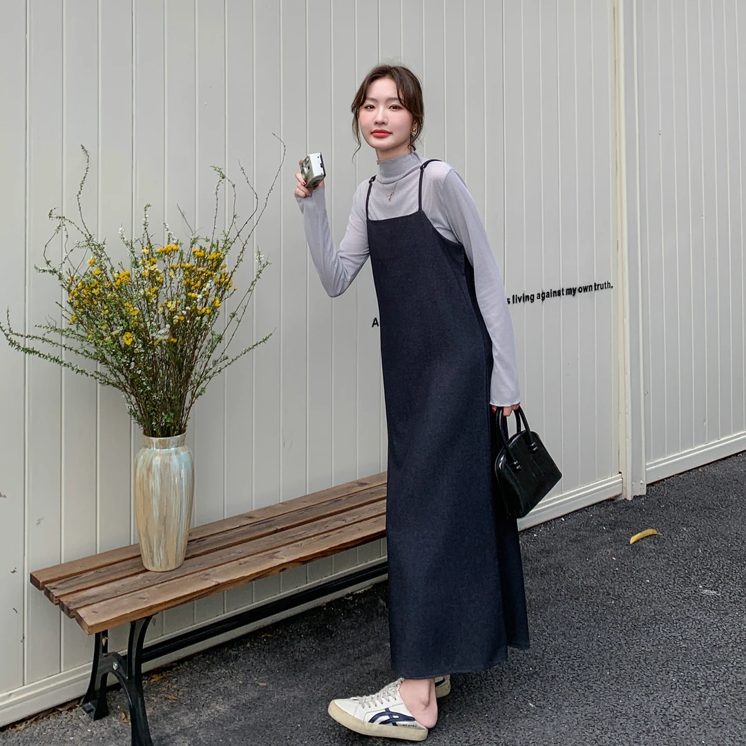 法式气质吊带连衣裙女早春2025新款修身显瘦直筒背心长裙两件套装