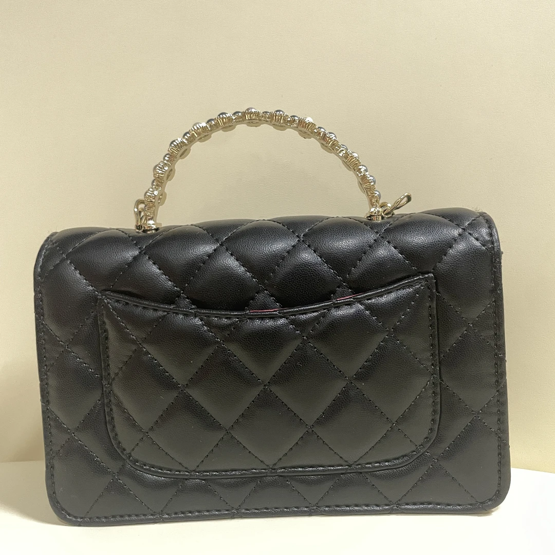 潮流打造真皮女士包潮流时尚0285珍珠手提黑色19.5cm