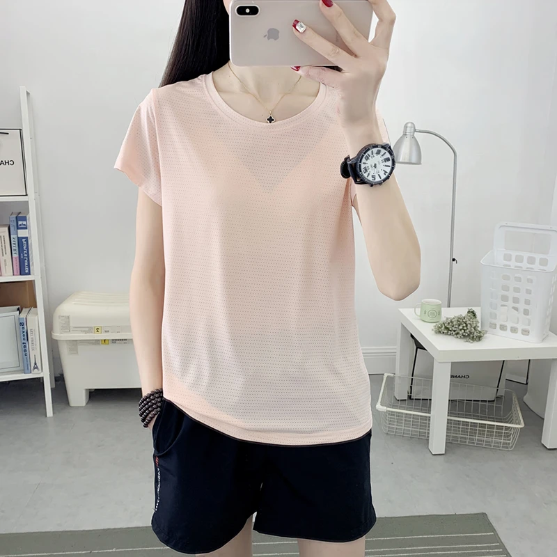 速干衣女2025夏季超薄冰丝短袖吸汗透气跑步健身耐磨瑜伽运动T恤
