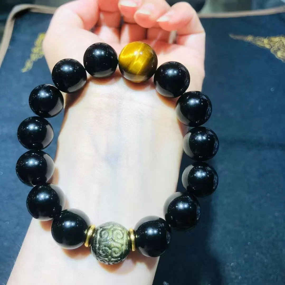 天然黑曜石手串设计款招财纳福手链本命年转运吉祥礼物民族风礼物