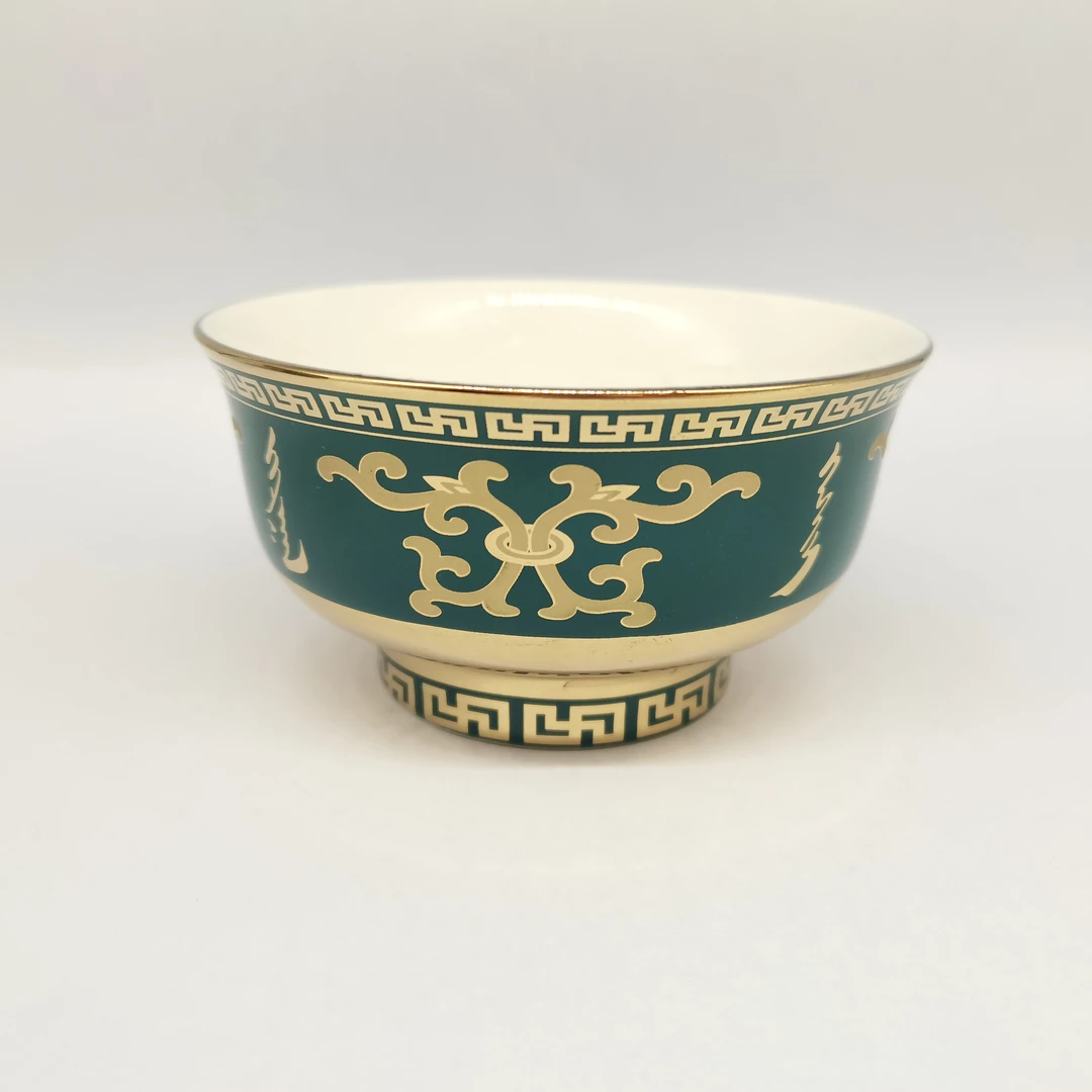 蒙古元素特色奶茶碗手工镀金陶瓷米饭碗直径11.5cm高6.3cm