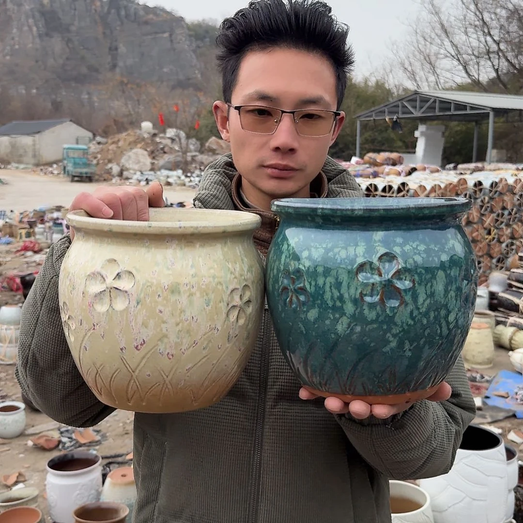紫砂花盆口20高19（两个胖子花花罐大号