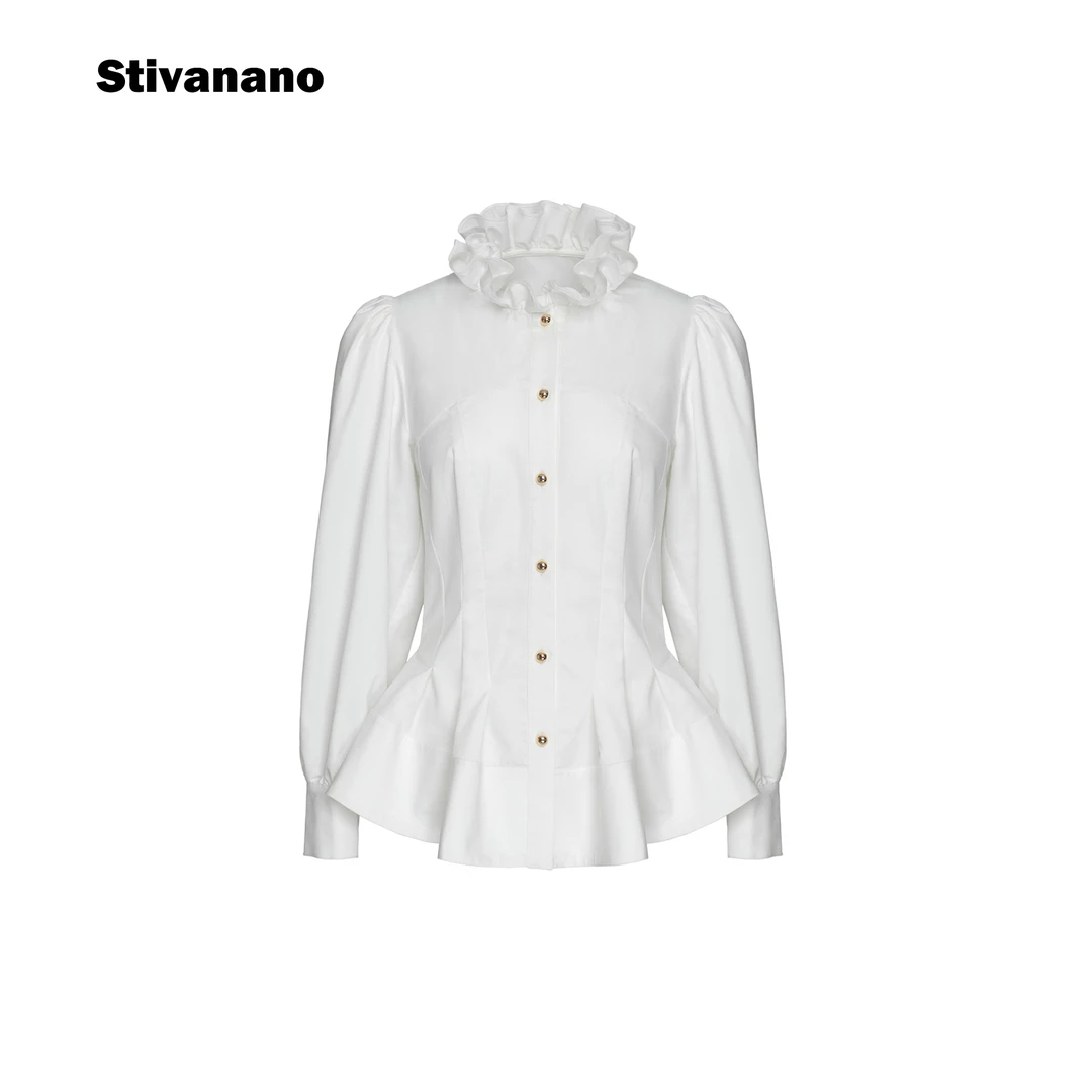 Stivanano荷叶边立领收腰衬衫