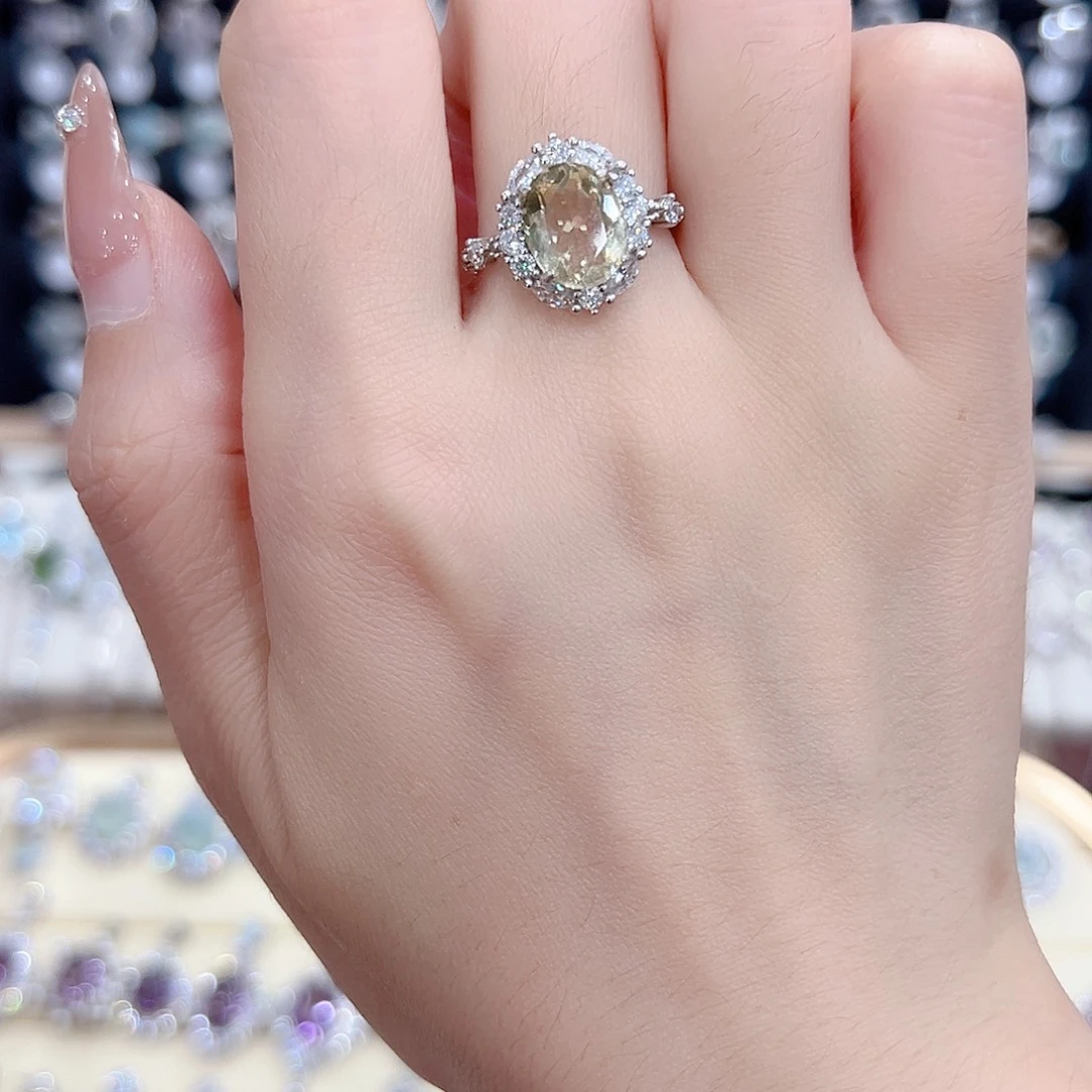 银S925镀金镶嵌戒指水晶