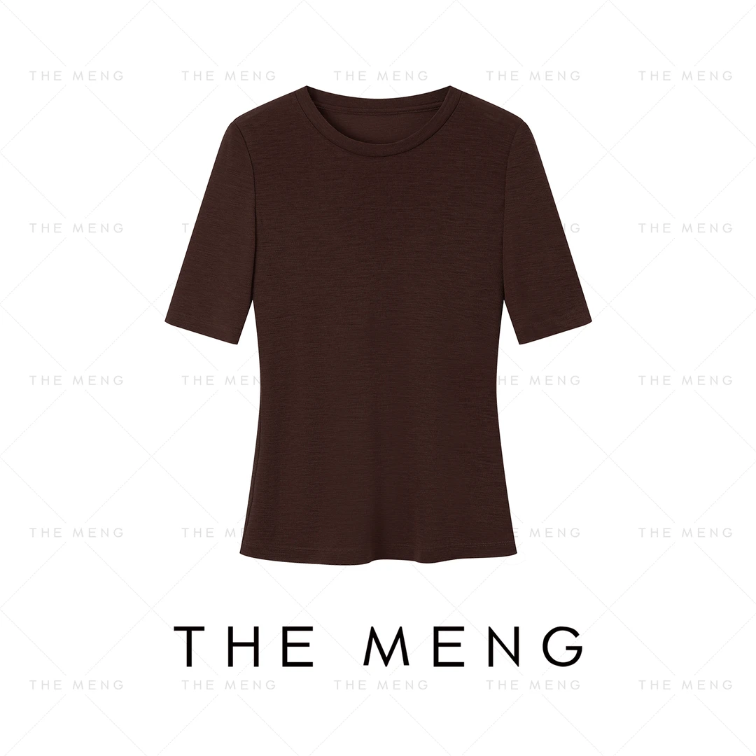THE MENG【苏醒】80支丝光防缩美丽诺羊毛纯色中袖打底衫#M242D0166
