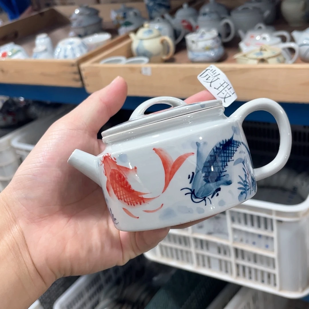 釉下手绘茶具微瑕