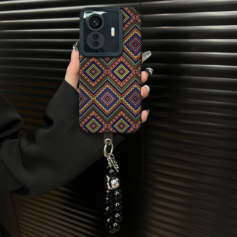 适用【vivos15e】复古菱格花纹ins风小羊皮创意网红个性手机壳女款