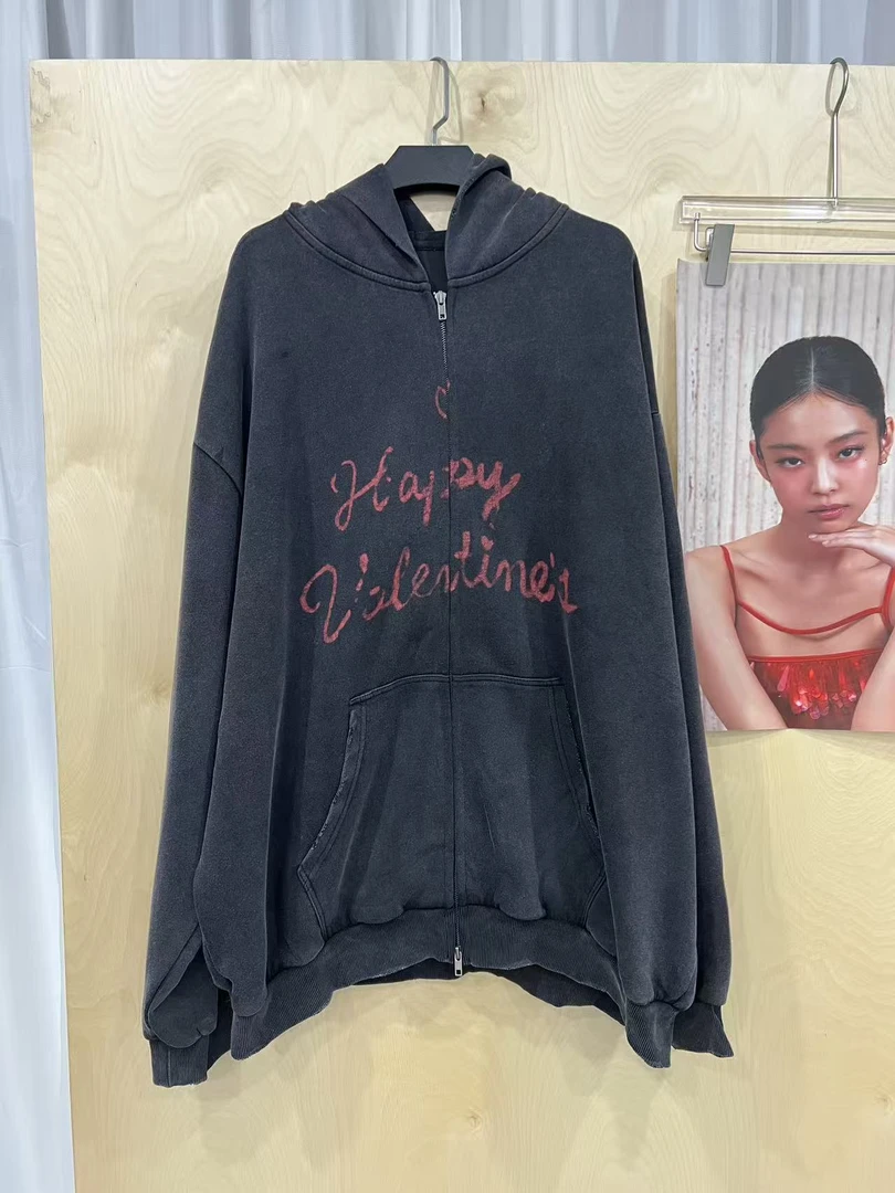 DAMAY推选卫衣设计师连帽运动宽松型数字开衫款休闲拉链蓝色