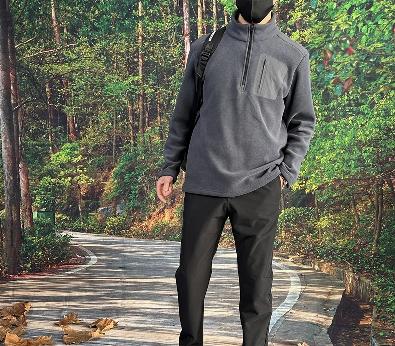 971秋冬新款户外运动抓绒衣男款加厚加绒立领半拉链立领长袖保暖