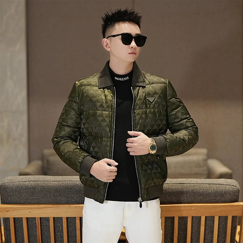 【拉哒家平替】三角标冬季暗纹提花轻奢羽绒服休闲轻薄保暖男士外套