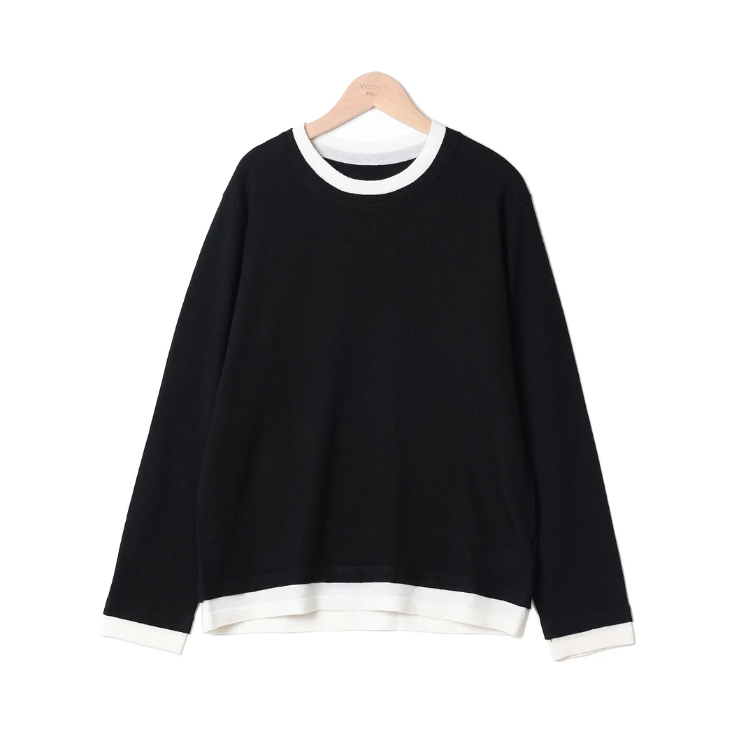 xxoossoo 黑白拼接100羊毛针织打底衫