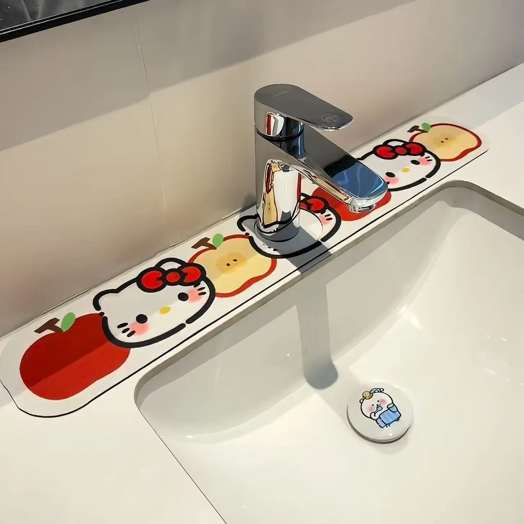 可爱kt水龙头沥水垫软硅藻泥吸水垫厨房卫生间边缘洗手台吸水垫L