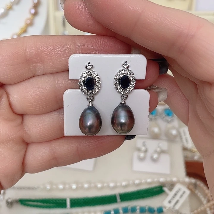 淡水珍珠合金耳饰10-11mm大水滴大溪地色调银针