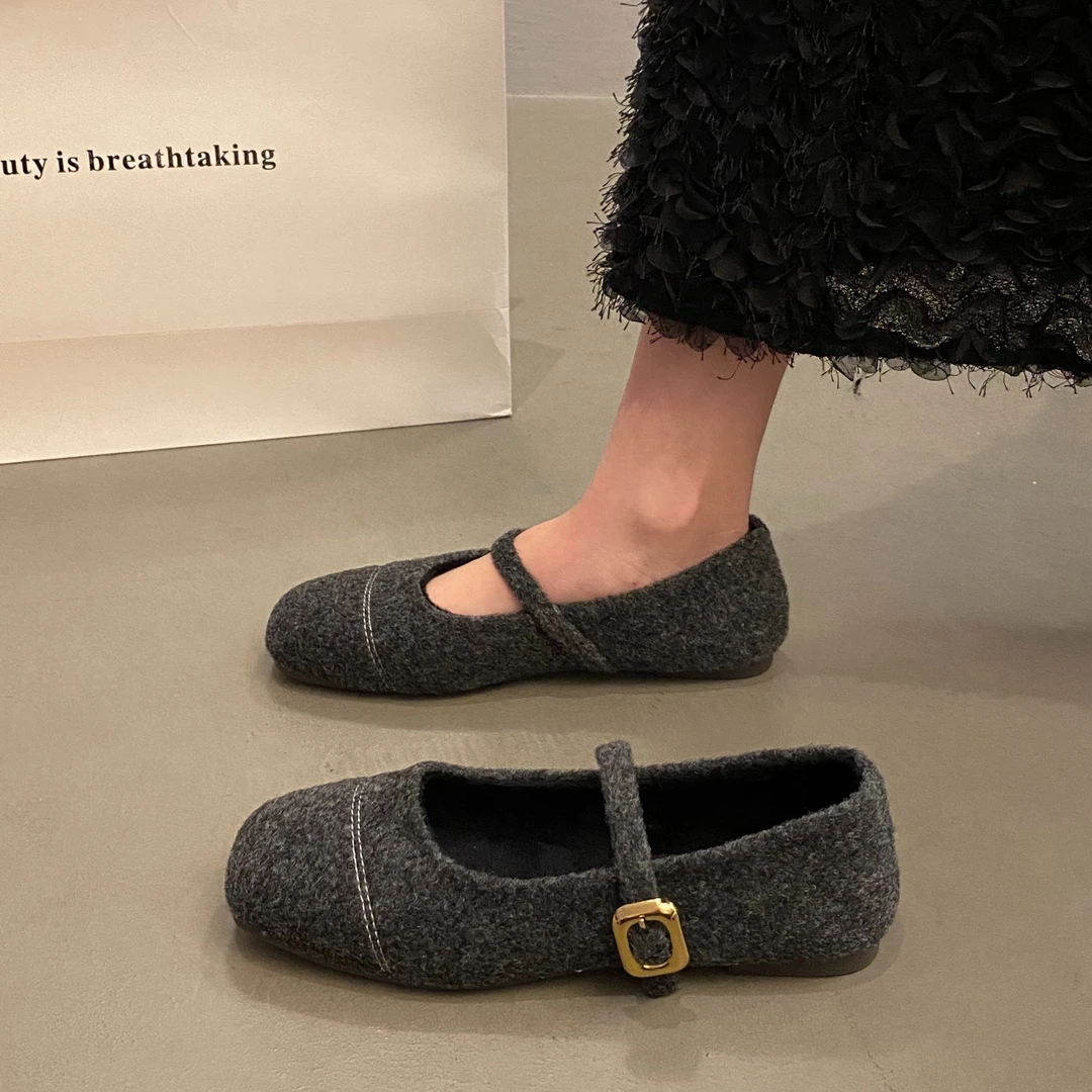 毛毛鞋女秋冬外穿2025新款法式仙女风玛丽珍豆豆鞋瓢鞋棉鞋子