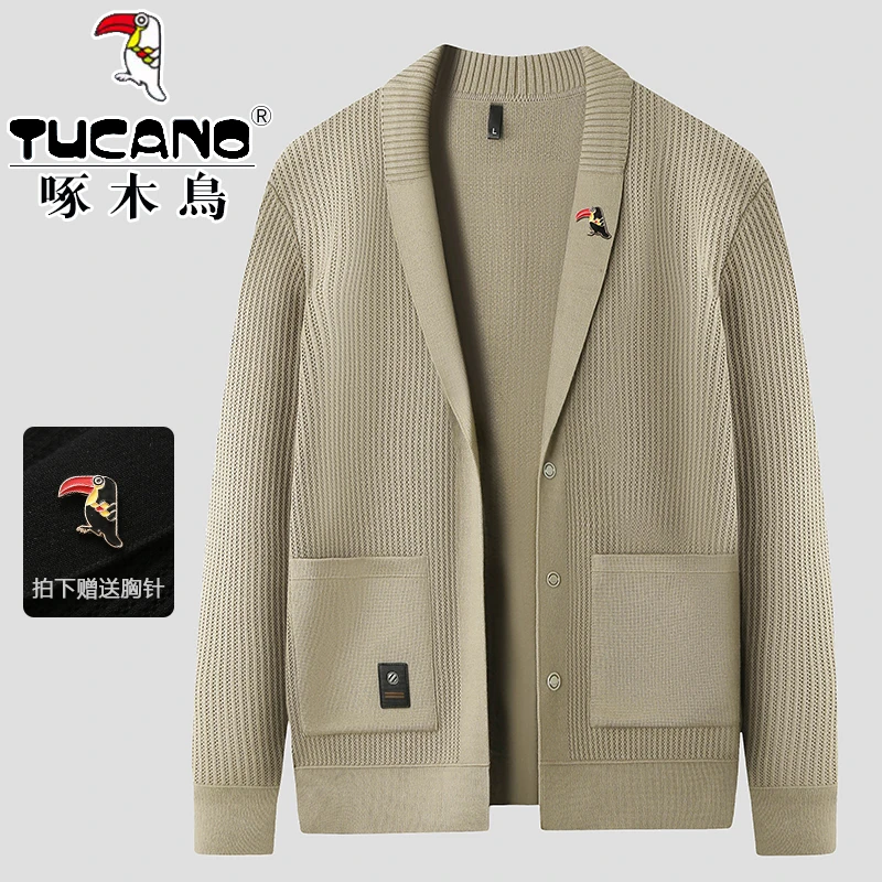 【 啄木鳥正品】新款男士提花拉链针织开衫外套韩版帅气条纹小西装