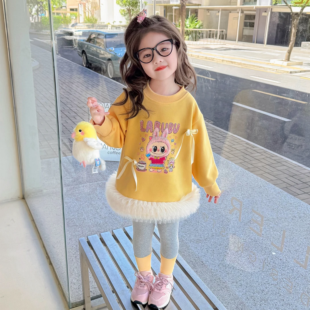 拉布布女童套装女孩春秋季卫衣裙2025新款儿童打底裤两件套labubu