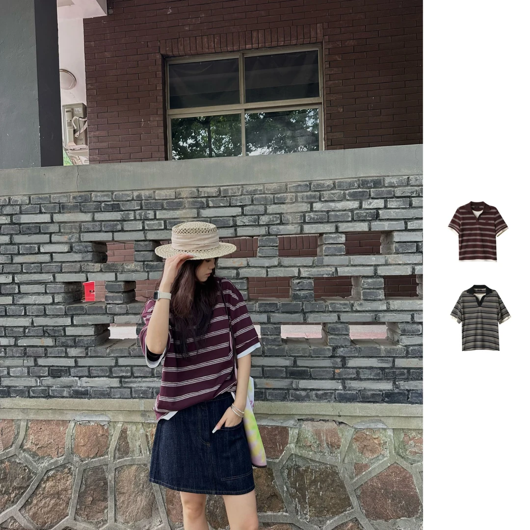 【ICE DUST】25早秋25LSPO04HF/01MJ设计师夏季条纹POLO短袖T恤