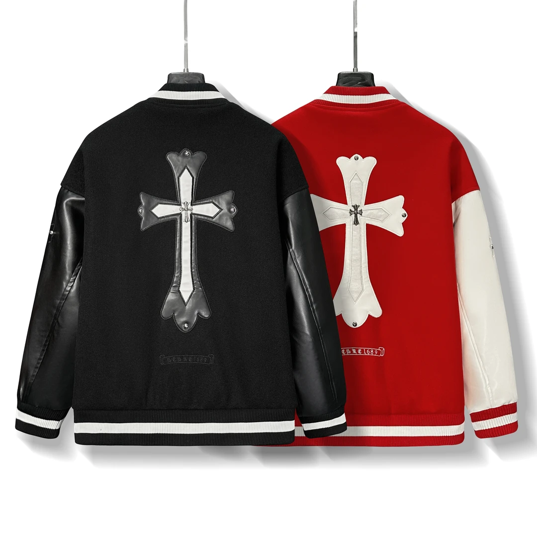 CB-8817-冬季新款时尚百搭皮牌刺绣二棉外套