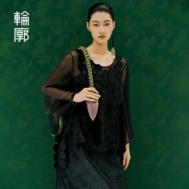 轮廓玄晖L251Y036原创设计背心满月镂空绣设计感百搭时尚通勤黑色