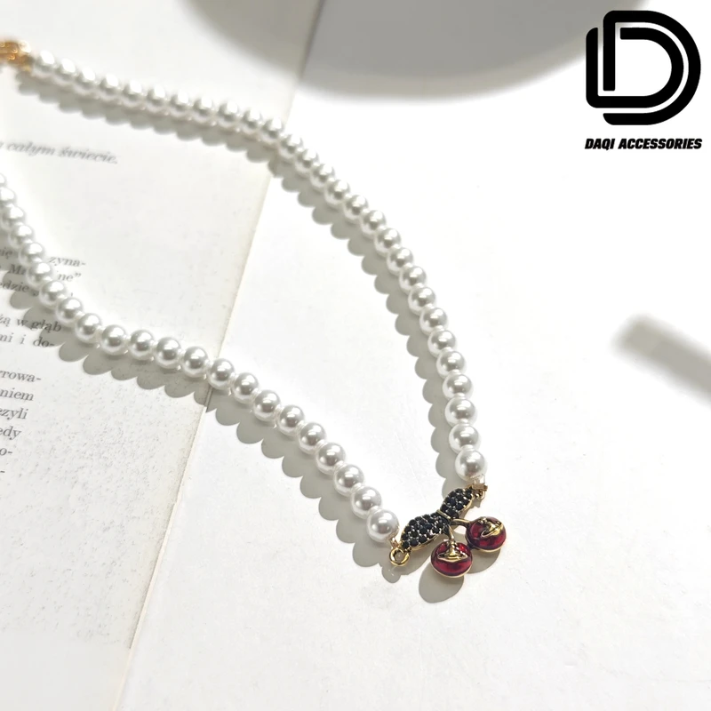 铜合金仿珍珠项链 05005大淇原创甜酷珠珠个性车厘子吊坠项链