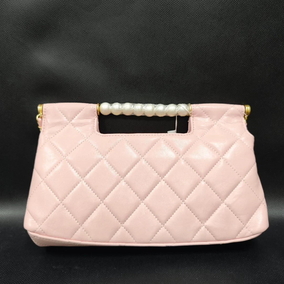 高定奢品 潮流真皮新款女包斜跨包手提珍珠新 0564 粉色