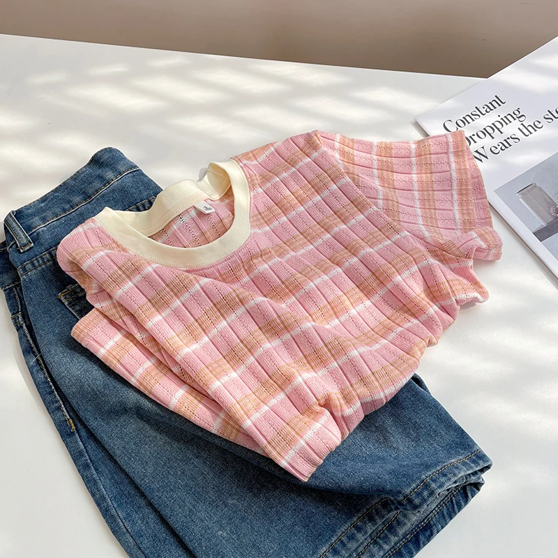 清新减龄百搭圆领短袖t恤夏季新款休闲慵懒百搭上衣气质条纹t恤女