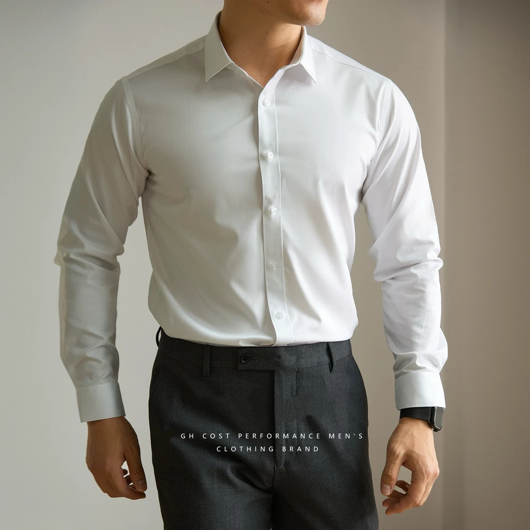 夏季竹纤维衬衫套装免烫抗皱衬衣两件套弹力工装男士男装衬衫