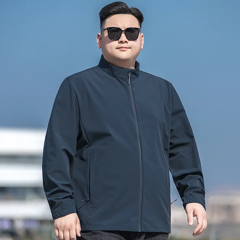 大码立领外套男士春秋款牛奶丝休闲上衣胖子加肥加大运动防风夹克