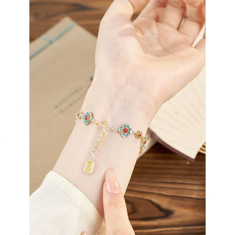 银9999描金珐琅彩手链宫廷风时尚潮流手饰高级感精致