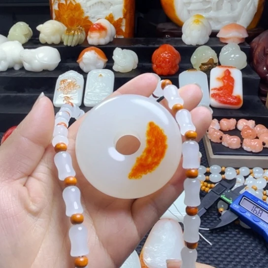 石材羊脂白平安扣带皮小黄车发货