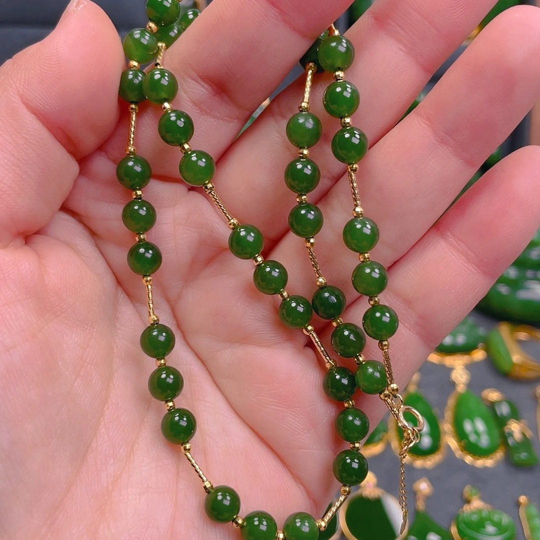 和田玉（碧玉）套链18K金镶嵌1980
