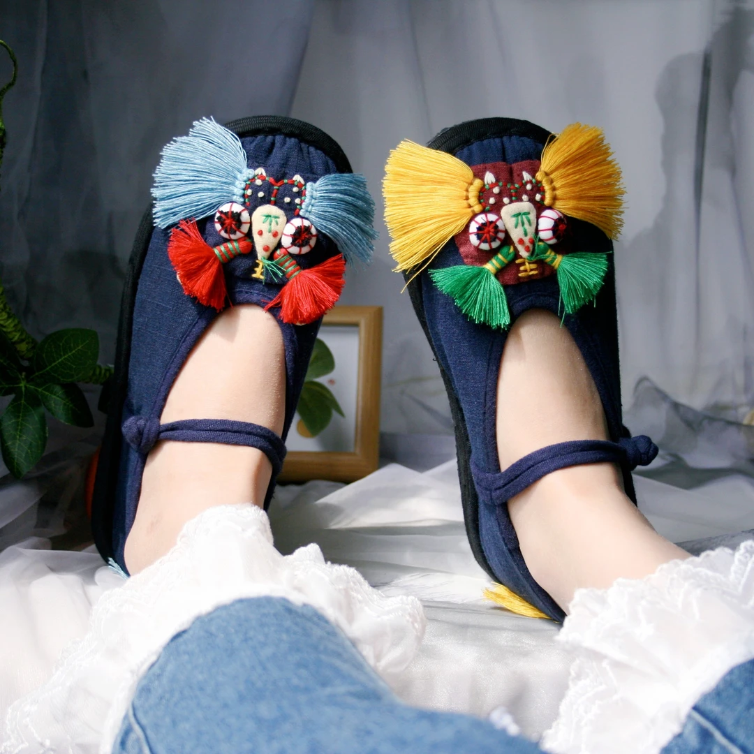 悦唐古韵 鸳鸯色虎头鞋手工千层底布鞋舒适透气时尚潮流