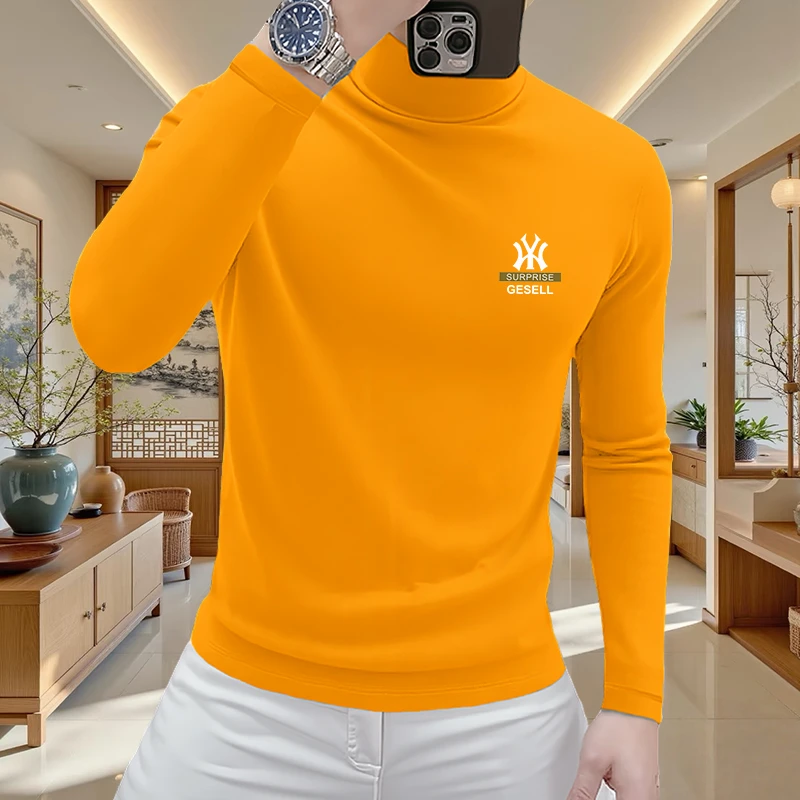 2025秋冬季双面德绒半高领打底衫时尚百搭修身套头保暖男士长袖