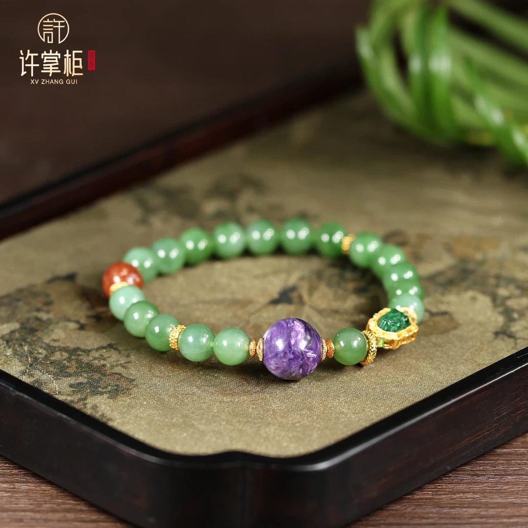 YGY｜S925银镶天然和田玉碧玉手串圆珠配饰DIY手饰气质百搭精美X