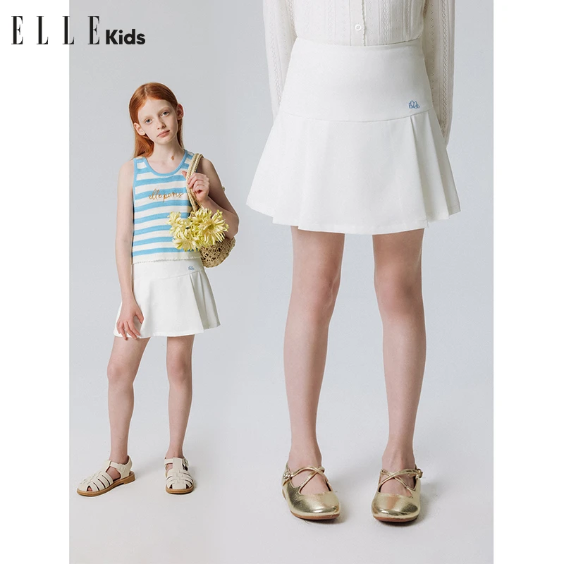 6192 ELLE KIDS法式运动高腰A字半身裙百搭夏季女童学院风短裙A3