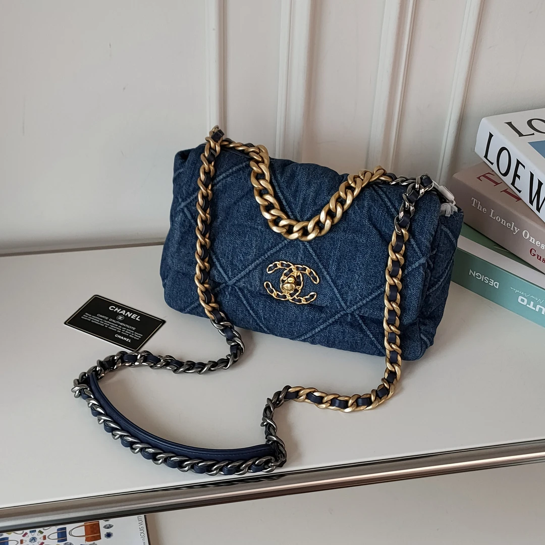 95新 Chanel/香奈儿 拆单 Azul-蓝色牛仔金扣19bag单肩包44394