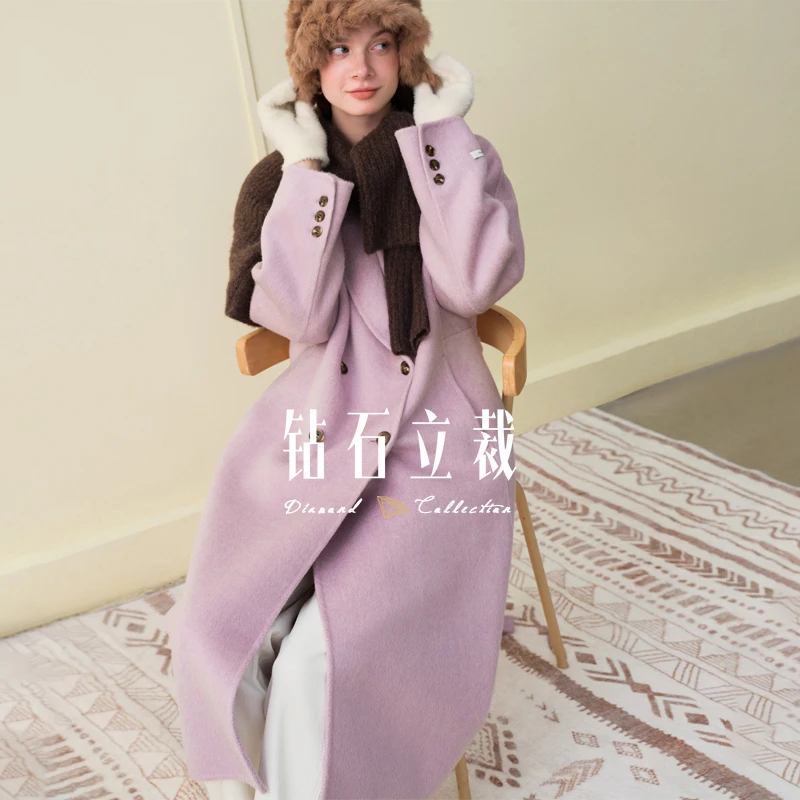 范思蓝恩西装骆驼绒双面呢大衣女冬季双排扣羊毛呢外套25FS14201+