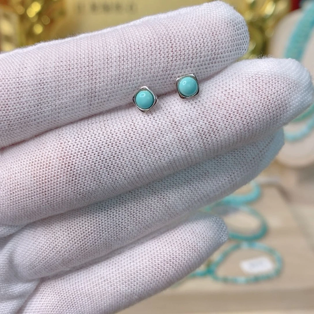 绿松石耳钉银S925镶嵌