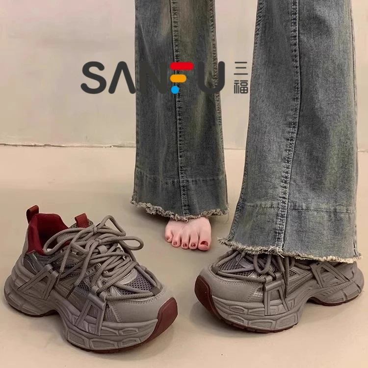三福厚底老爹鞋女2025年春季新款爆款增高时尚百搭休闲鞋运动鞋子