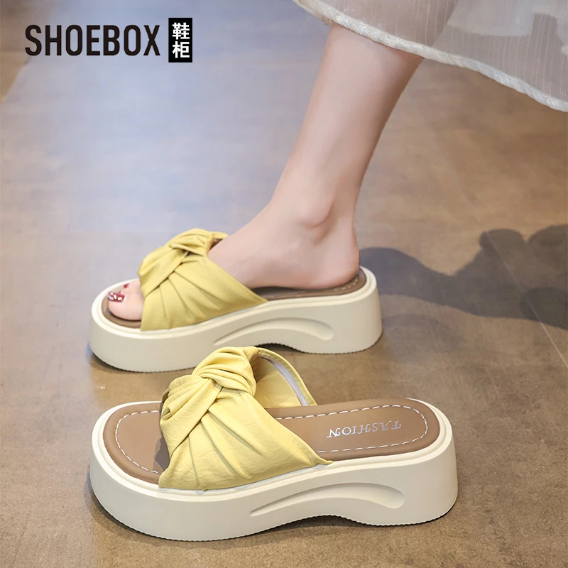 SHOEBOX鞋柜厚底拖鞋女夏外穿2025新款百搭时尚小个子增高一字拖