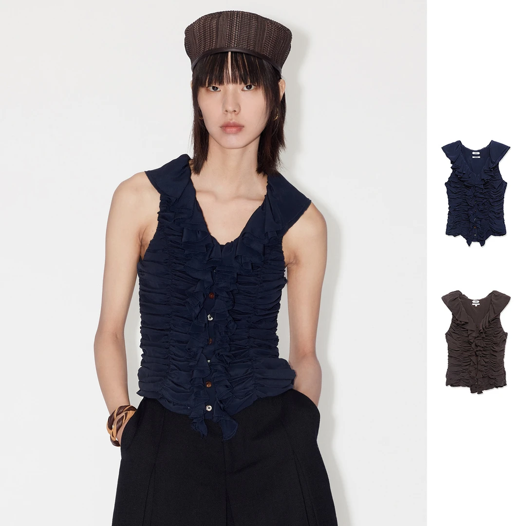 IMMI设计师品牌 抽皱V领无袖上衣简约气质女 DSC买手店 CY5I01039