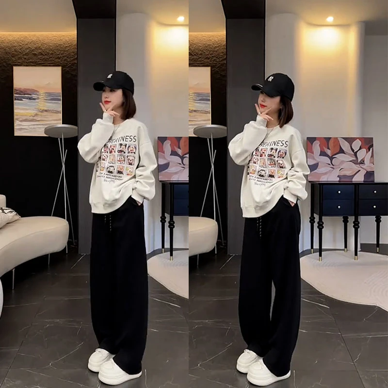 2025秋季新款设计感时尚百搭常规款长袖上衣女阔腿休闲裤两件套装