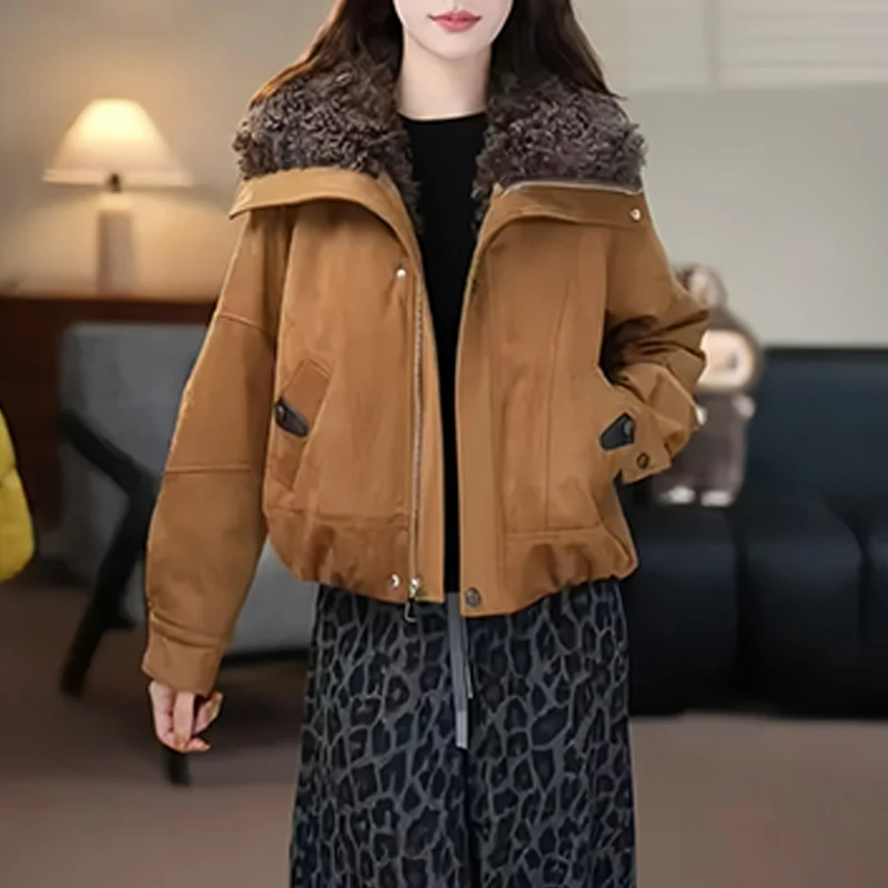 霖优【彼岸花开】工装短款棉服女2025秋冬新款宽松加厚派克服外套潮