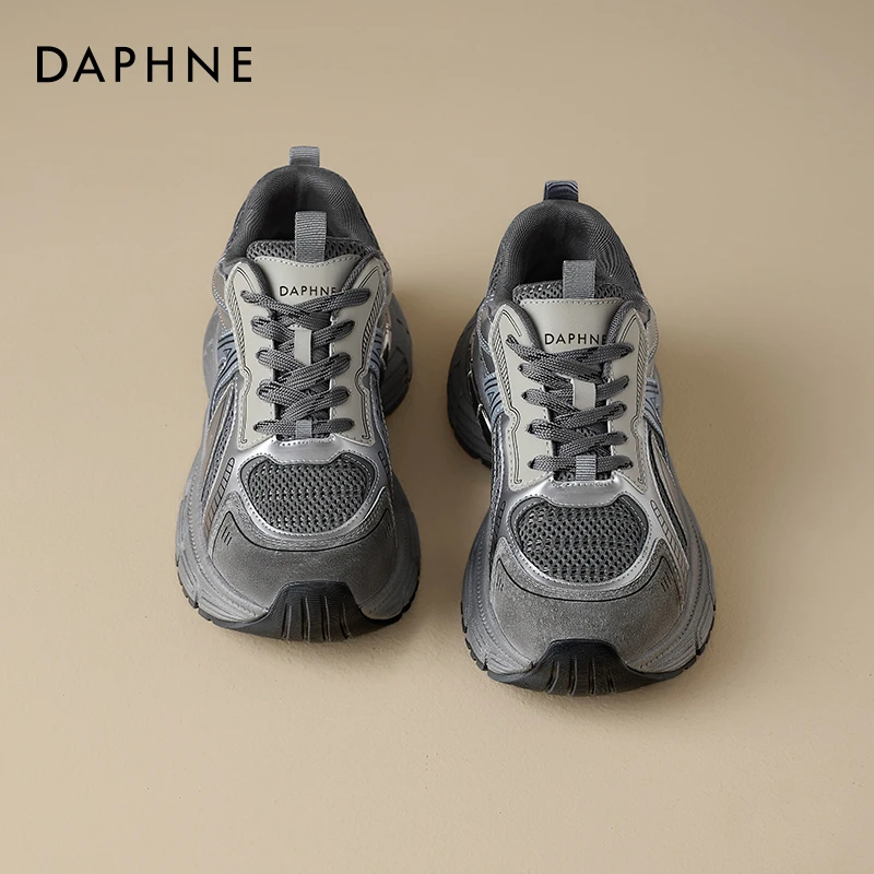 达芙妮厚底老爹鞋女2025新款春季高级感百搭ins潮复古灰色运动鞋